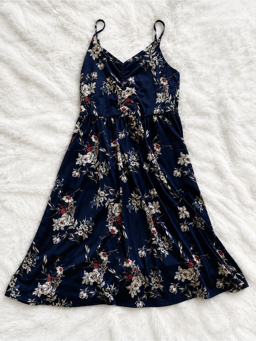 Navy Satin Floral Slip Dress | Cottagecore Coquette | Size Medium